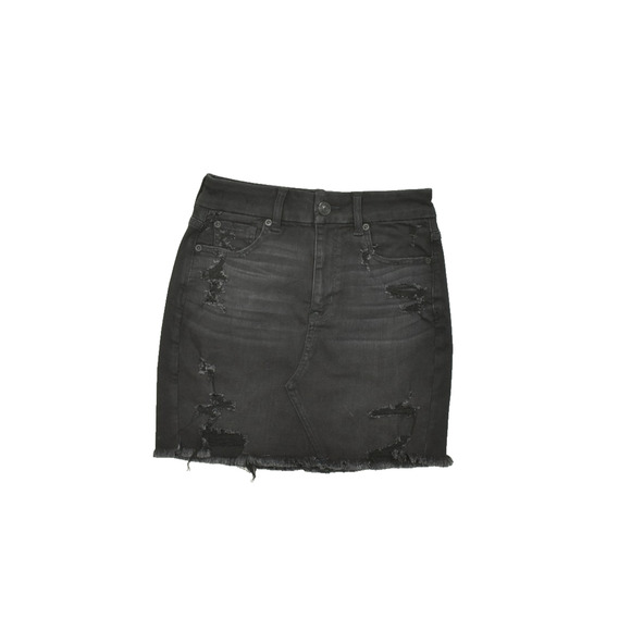 American Eagle Curvy Hi-Rise Mini Denim Skirt Black Size 2 Distressed NEW - Picture 1 of 8